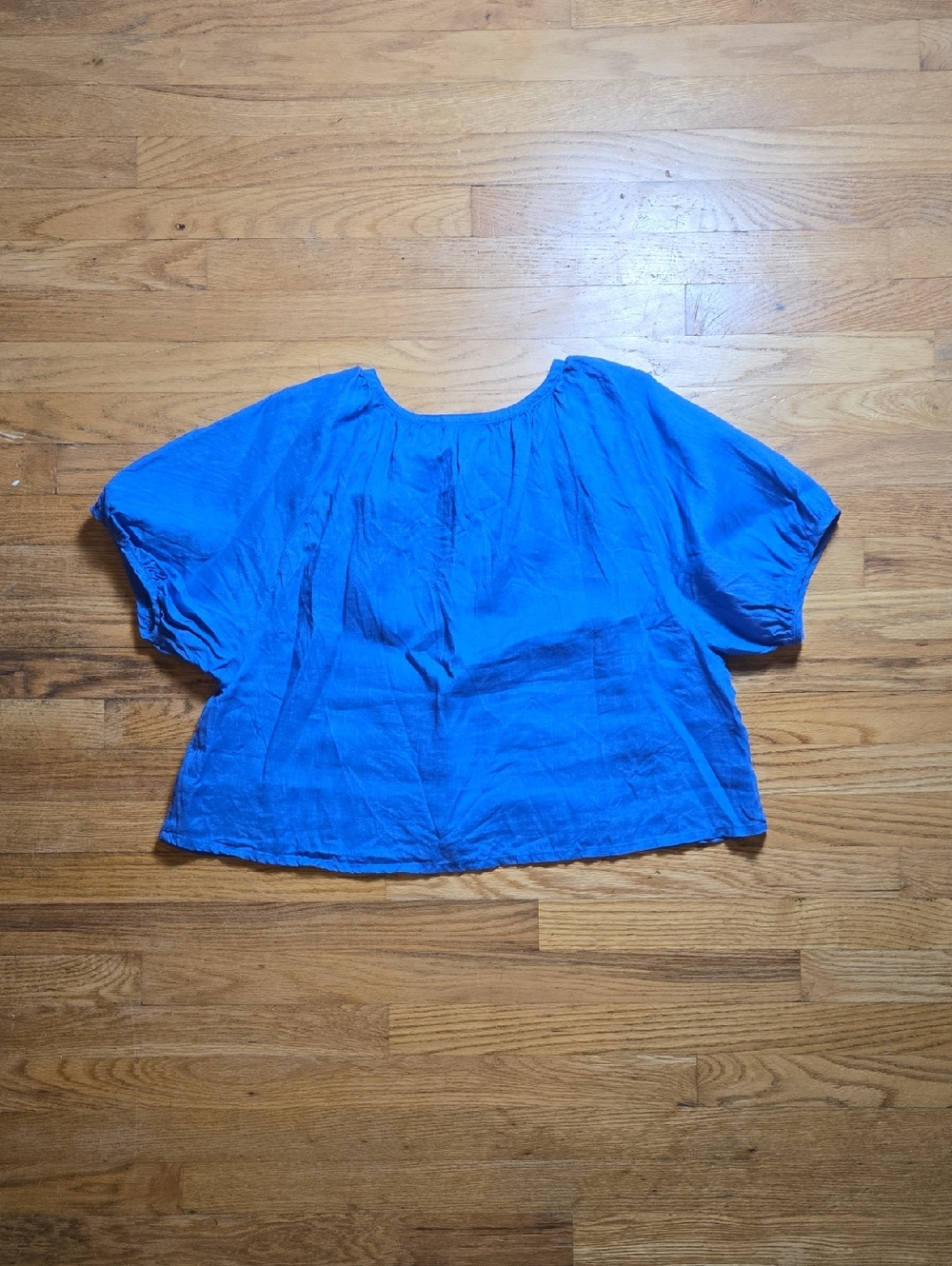 BN Cynthia Rowley cobalt blue 100% linen puff sleeve button-front top - Picture 2 of 4